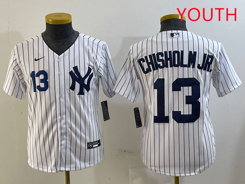 Youth New York Yankees #13 Chisholm jr White Stripe Game 2025 Nike MLB Jersey style 6->youth mlb jersey->Youth Jersey